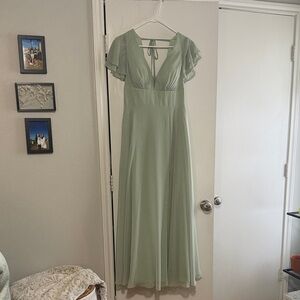 Sage Green Maxi Dress with Petal Sleeves